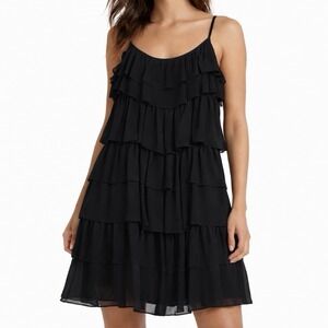The Limited Black Tiered Ruffle Chiffon Dress Size M Lined Spaghetti Strap Party